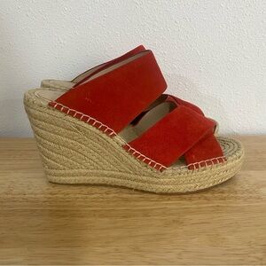 Kenneth Cole Olivia Espadrille Suede Red Platform Wedge 9